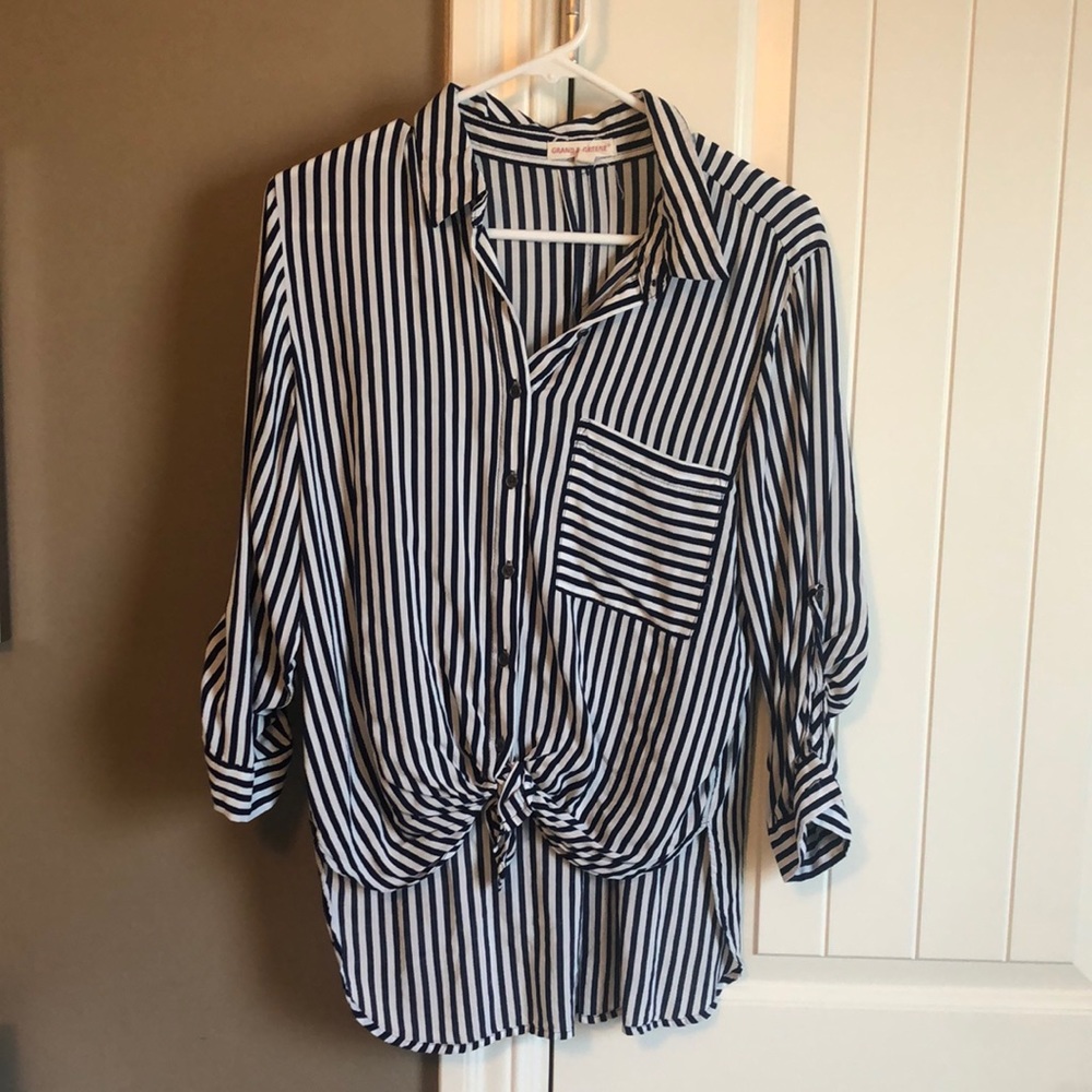 Women’s Navy and White Stripe Blouse